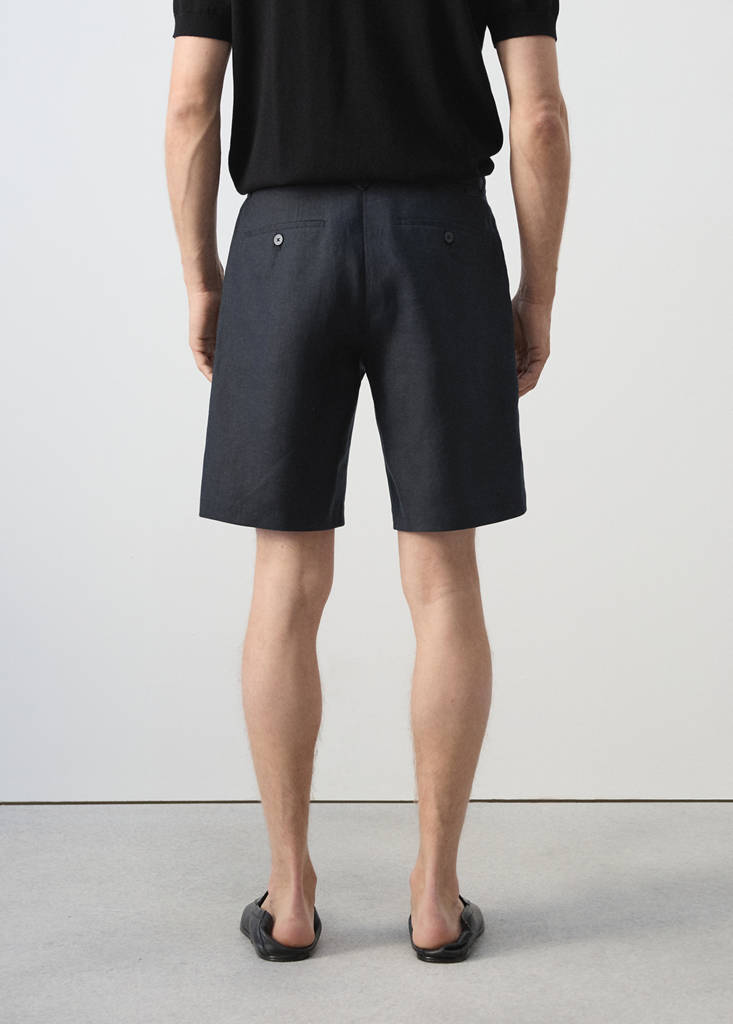 Slim-fit 100% linen bermuda shorts — Navy