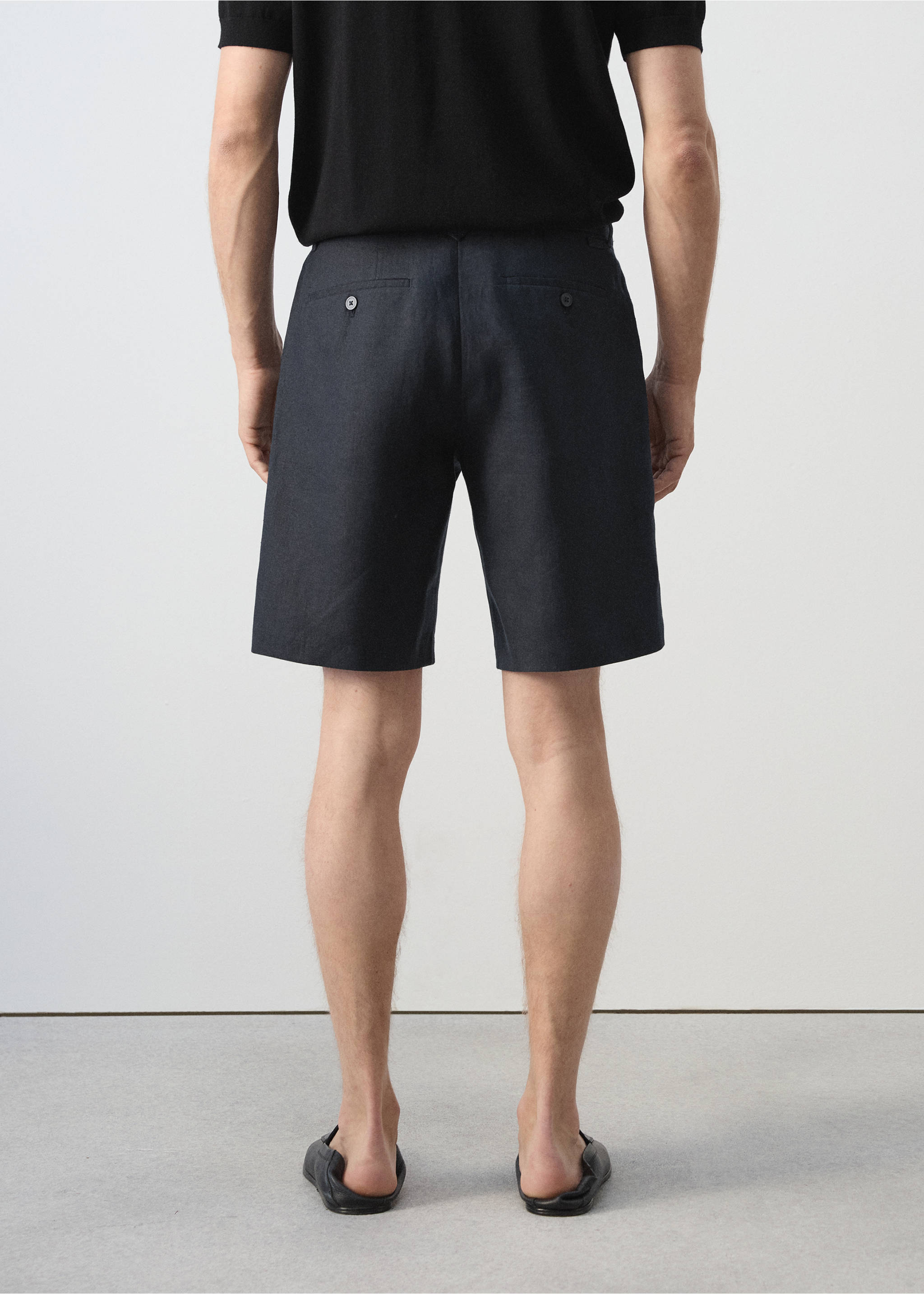 Bermudas slim fit 100% lino - Reverso del artículo, Azul marino. Ref: 37051330-00.