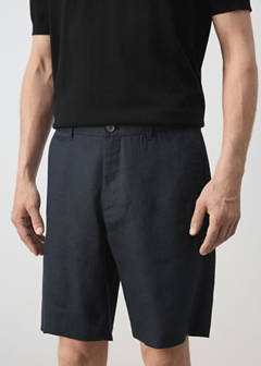 Slim-fit 100% linen bermuda shorts — Navy 4