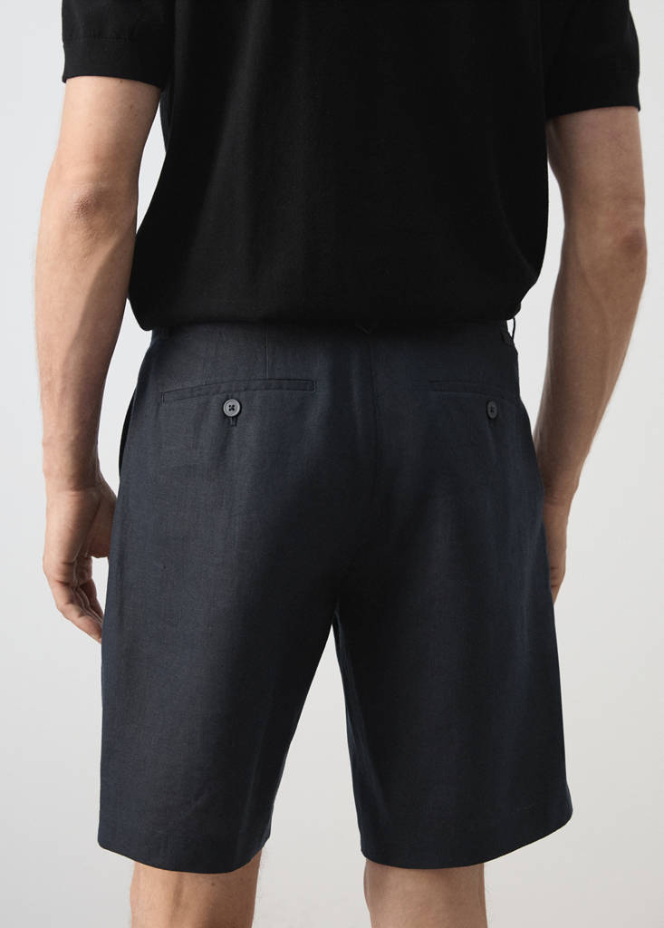 Slim-fit 100% linen bermuda shorts — Navy