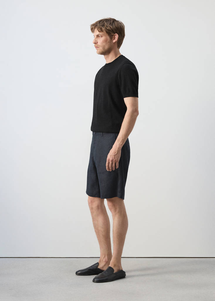 Slim-fit 100% linen bermuda shorts — Navy