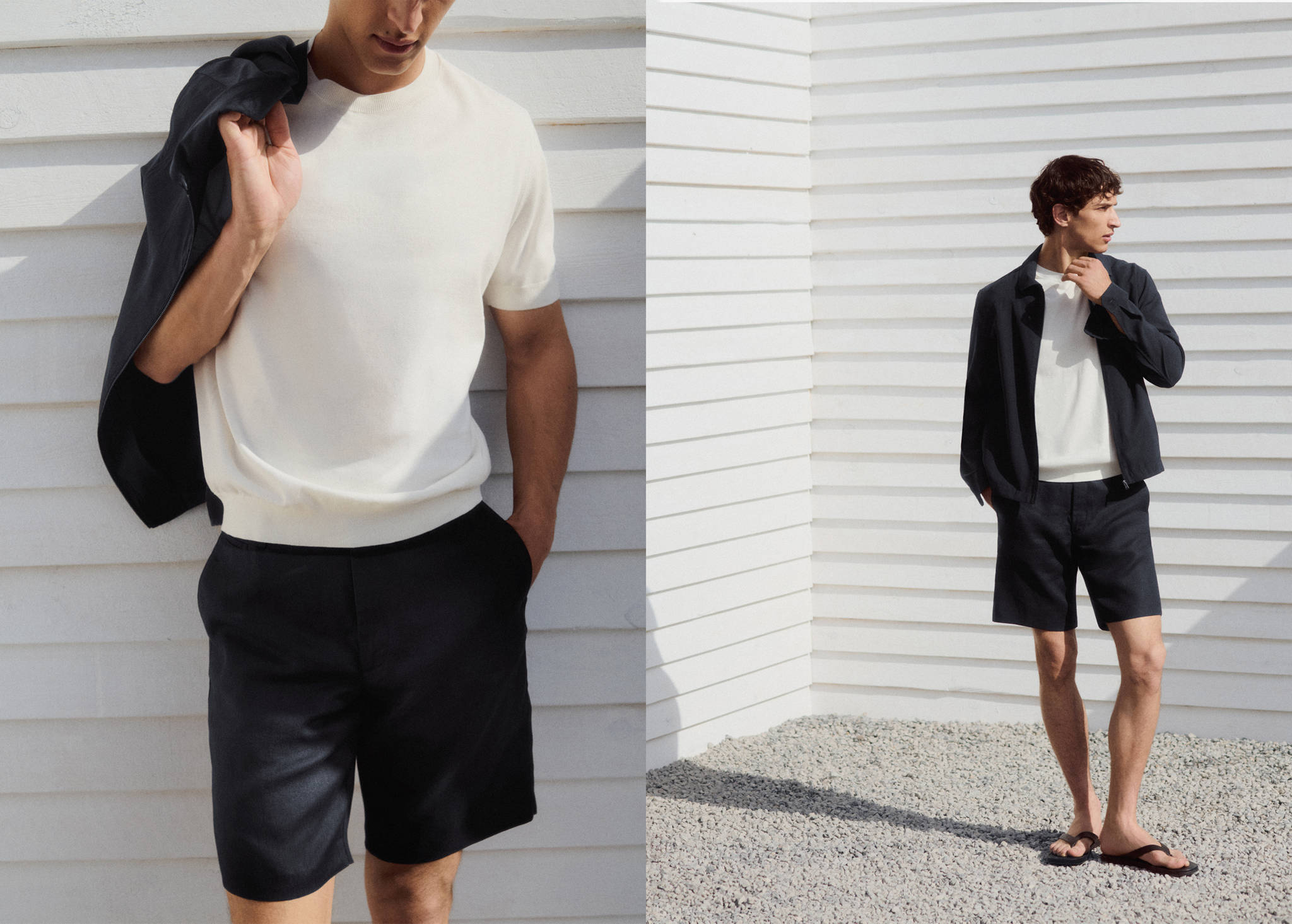 Slim-fit 100% linen bermuda shorts - Panoramic plane