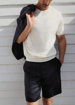Slim-fit 100% linen bermuda shorts — Navy 7