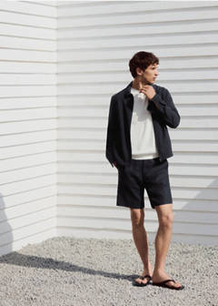 Slim-fit 100% linen bermuda shorts — Navy 9