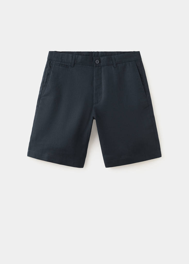 Slim-fit 100% linen bermuda shorts — Navy
