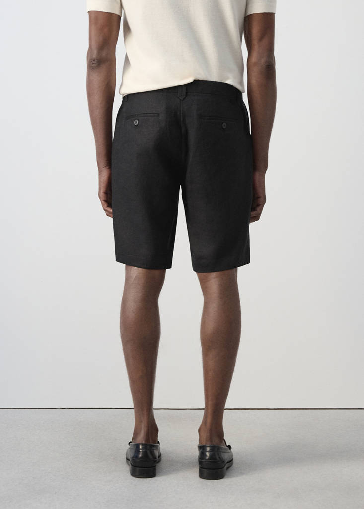 Slim-fit 100% linen bermuda shorts — Black