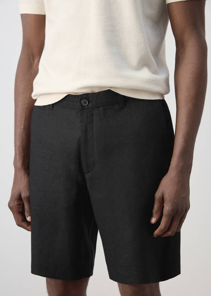Slim-fit 100% linen bermuda shorts — Black