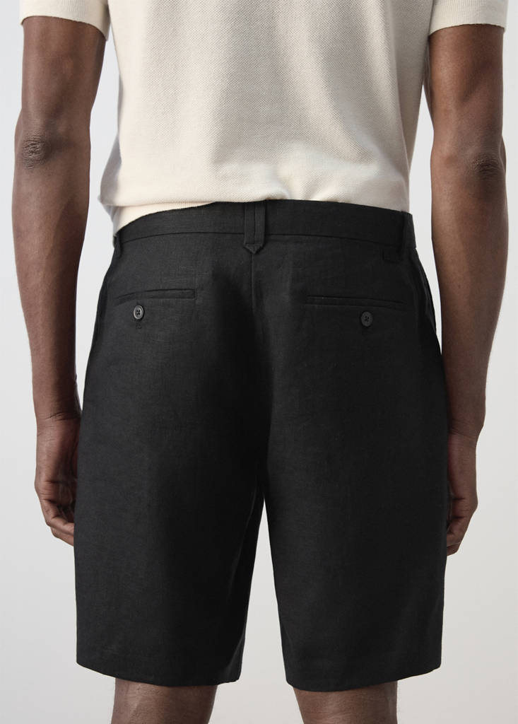 Slim-fit 100% linen bermuda shorts — Black