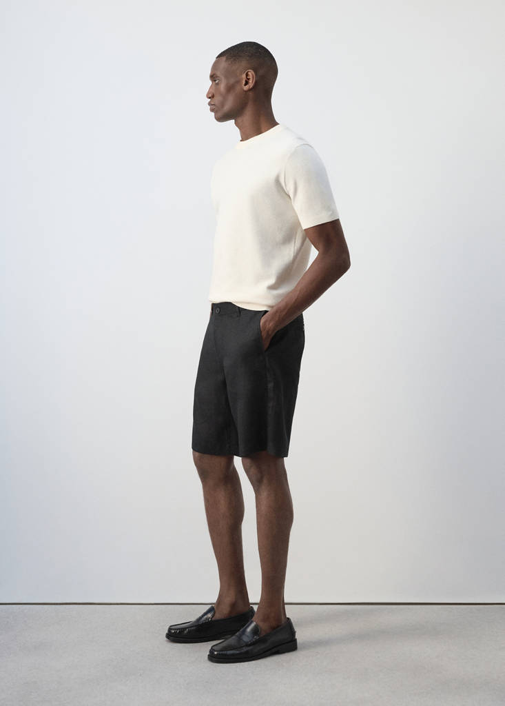Slim-fit 100% linen bermuda shorts — Black