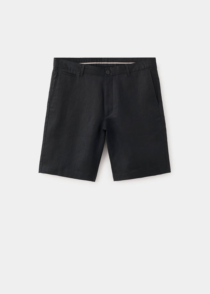 Slim-fit 100% linen bermuda shorts — Black