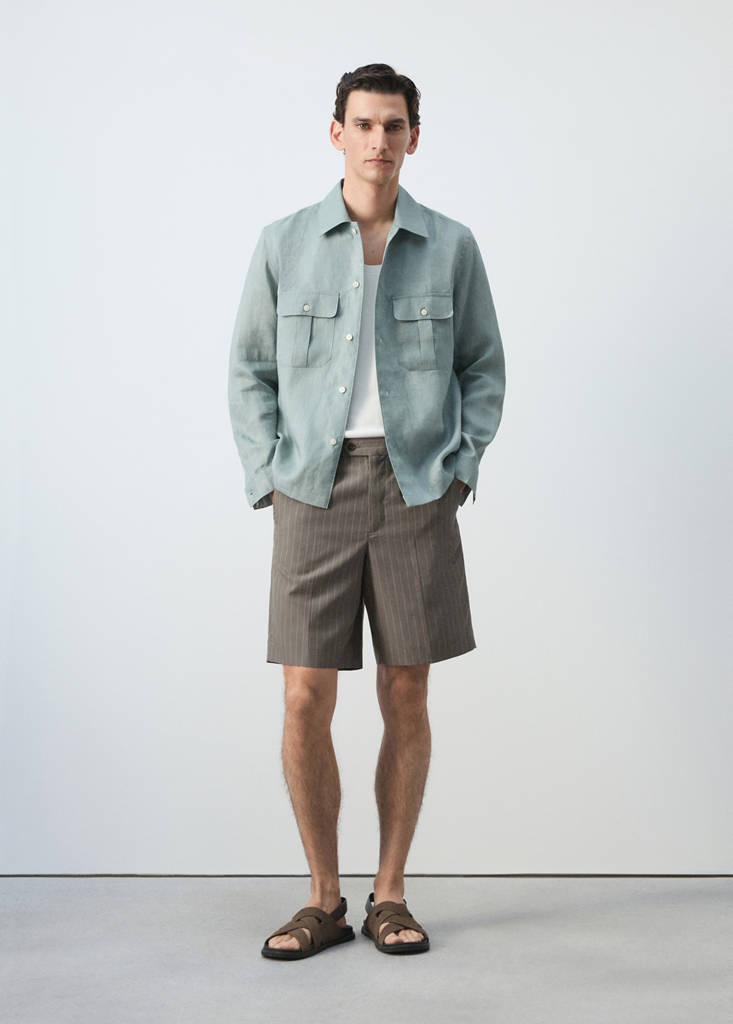 Lyocell blend striped bermuda shorts — Mink Grey