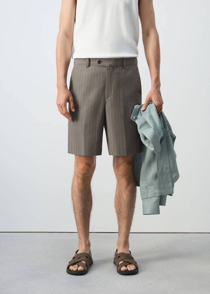Lyocell blend striped bermuda shorts — Mink Grey