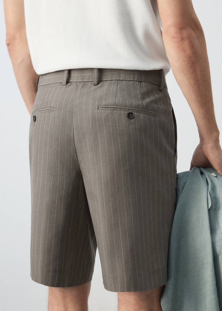 Lyocell blend striped bermuda shorts — Mink Grey