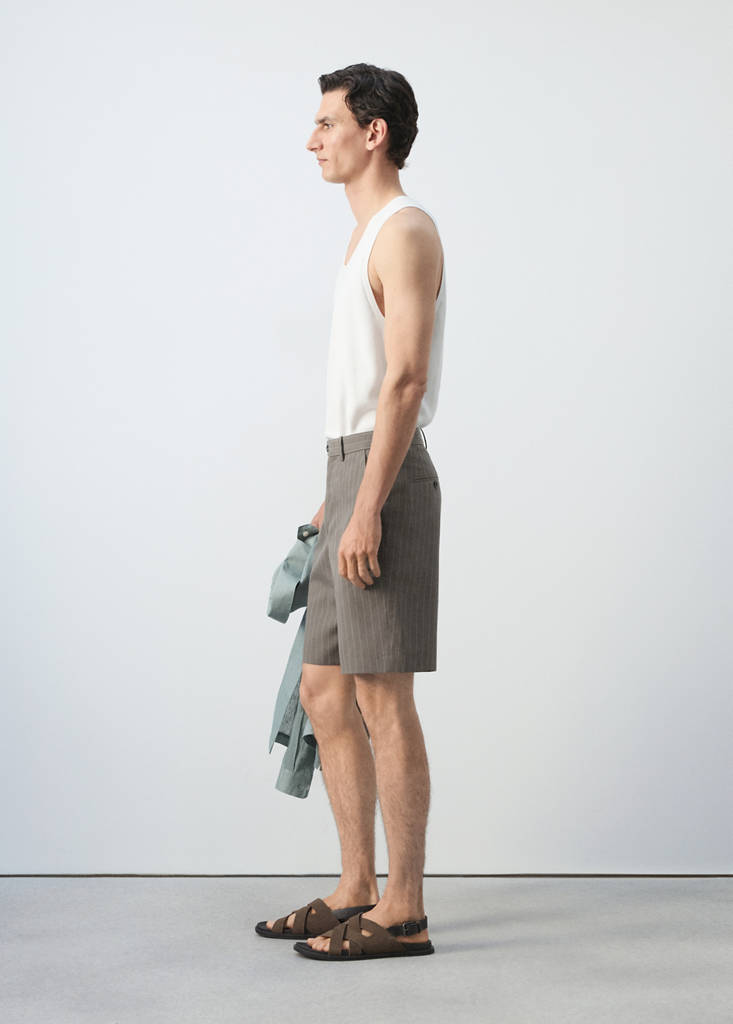 Lyocell blend striped bermuda shorts — Mink Grey