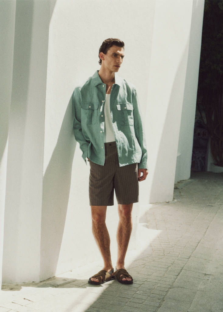Lyocell blend striped bermuda shorts — Mink Grey