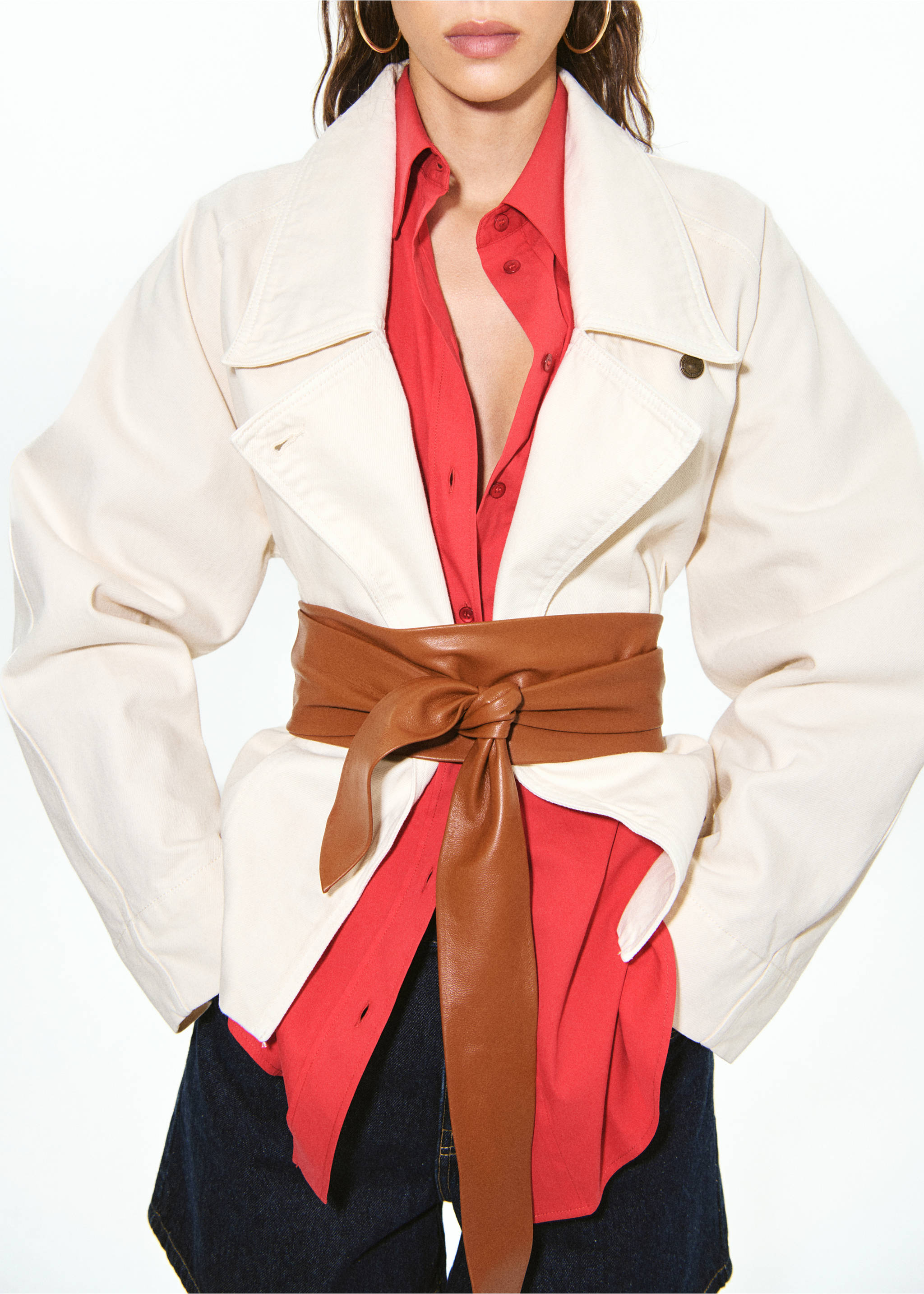 Leather obi belt - General plane, Brown. Ref: 37051337-00.