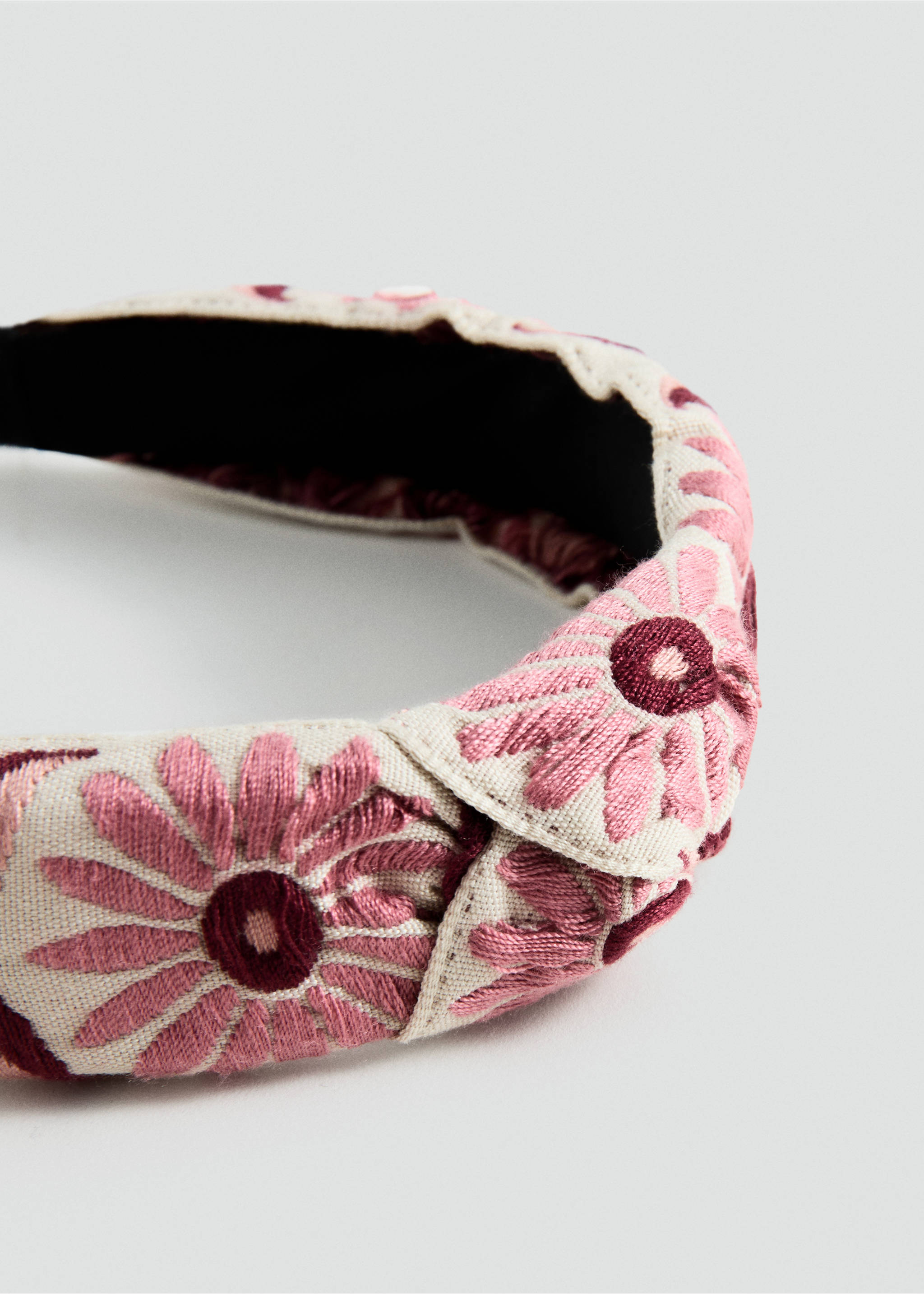 Serre-tête brodé fleurs - Plan moyen, Rose pâle. Ref: 37051341-00.