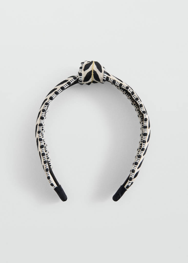 Knotted headband with embroidered details — Black