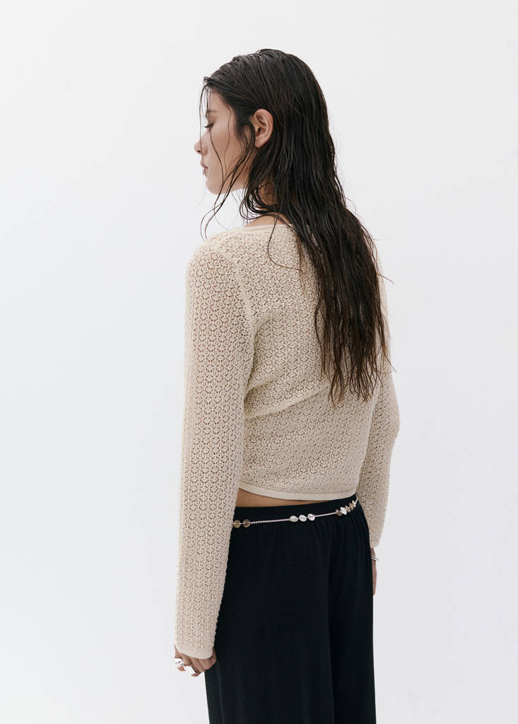 Openwork lurex knit sweater — Gold