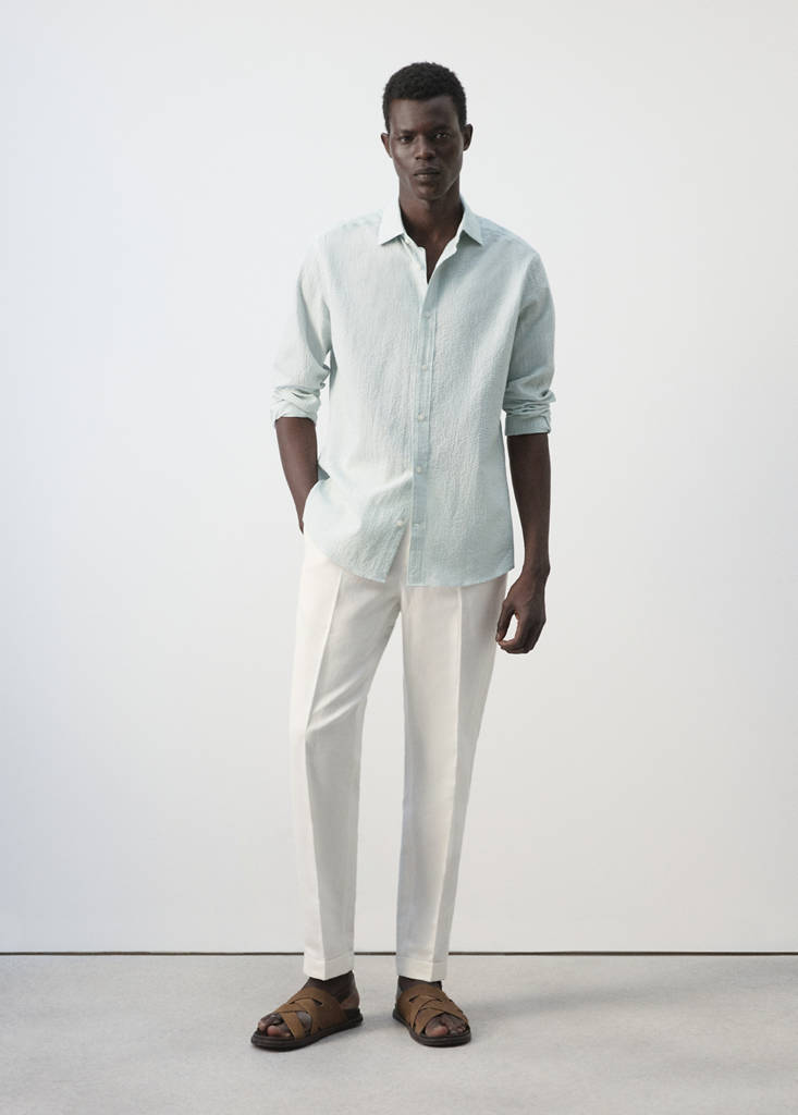 Seersucker striped texture shirt — Pastel Green