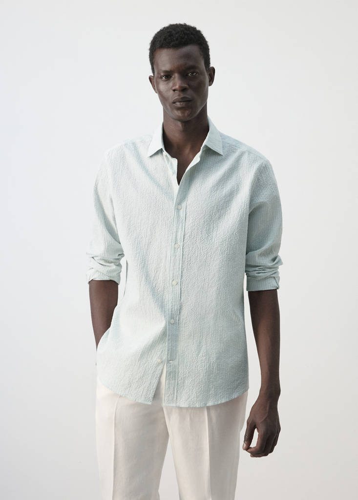 Seersucker striped texture shirt — Pastel Green