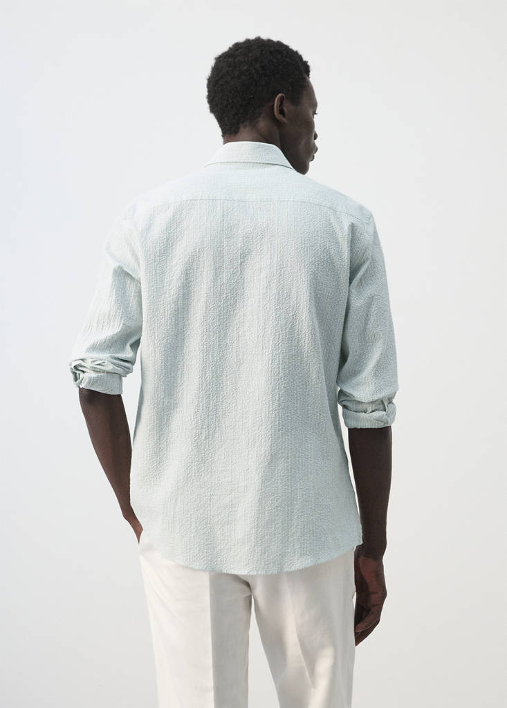 Seersucker striped texture shirt — Pastel Green