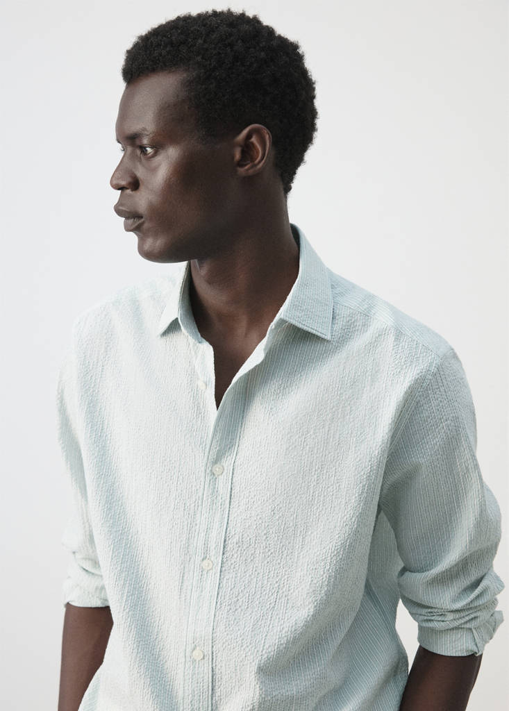 Seersucker striped texture shirt — Pastel Green