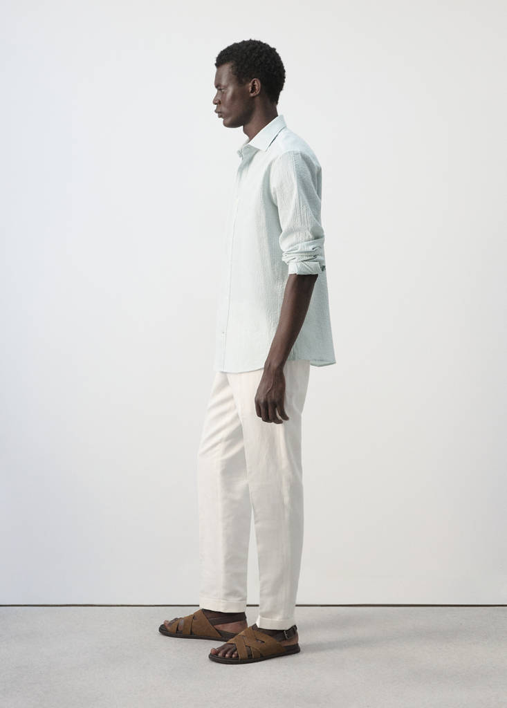 Seersucker striped texture shirt — Pastel Green