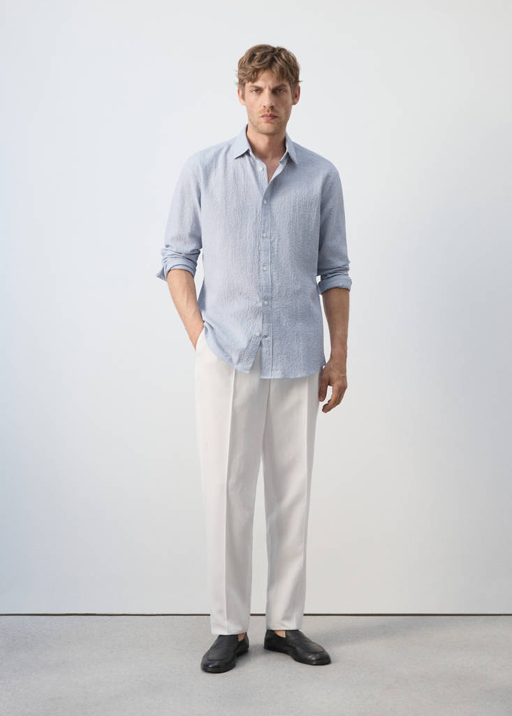 Seersucker striped texture shirt — Blue