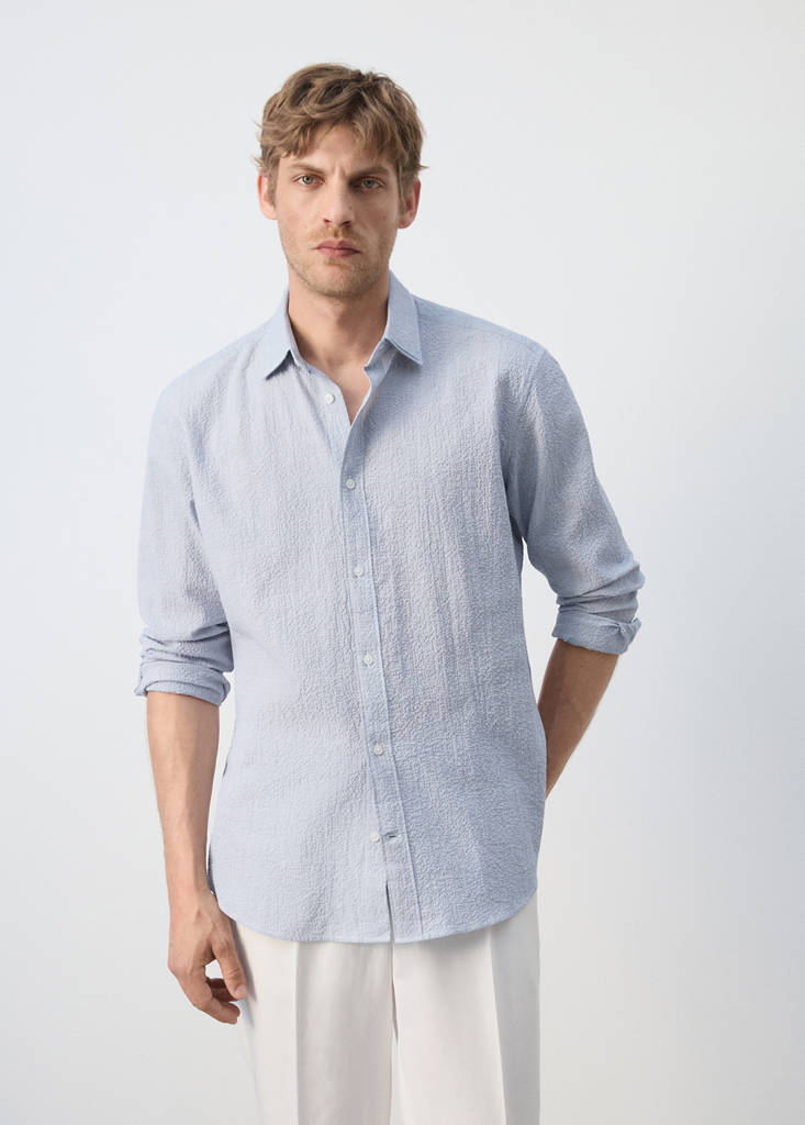 Seersucker striped texture shirt — Blue