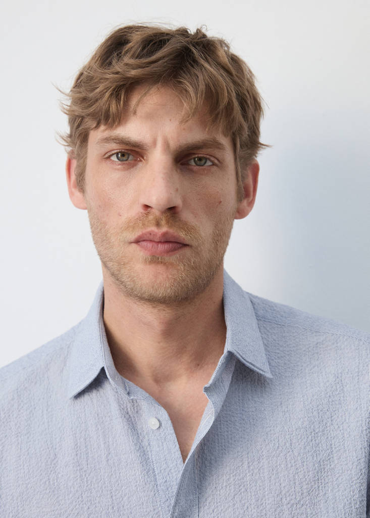 Seersucker striped texture shirt — Blue