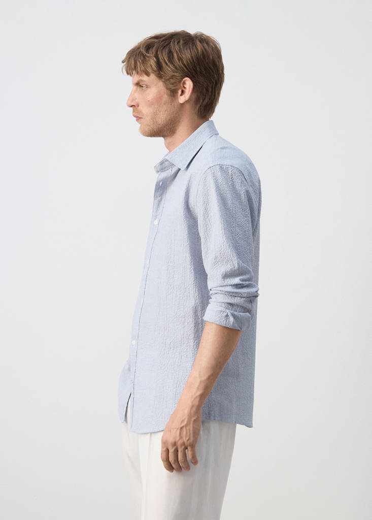 Seersucker striped texture shirt — Blue