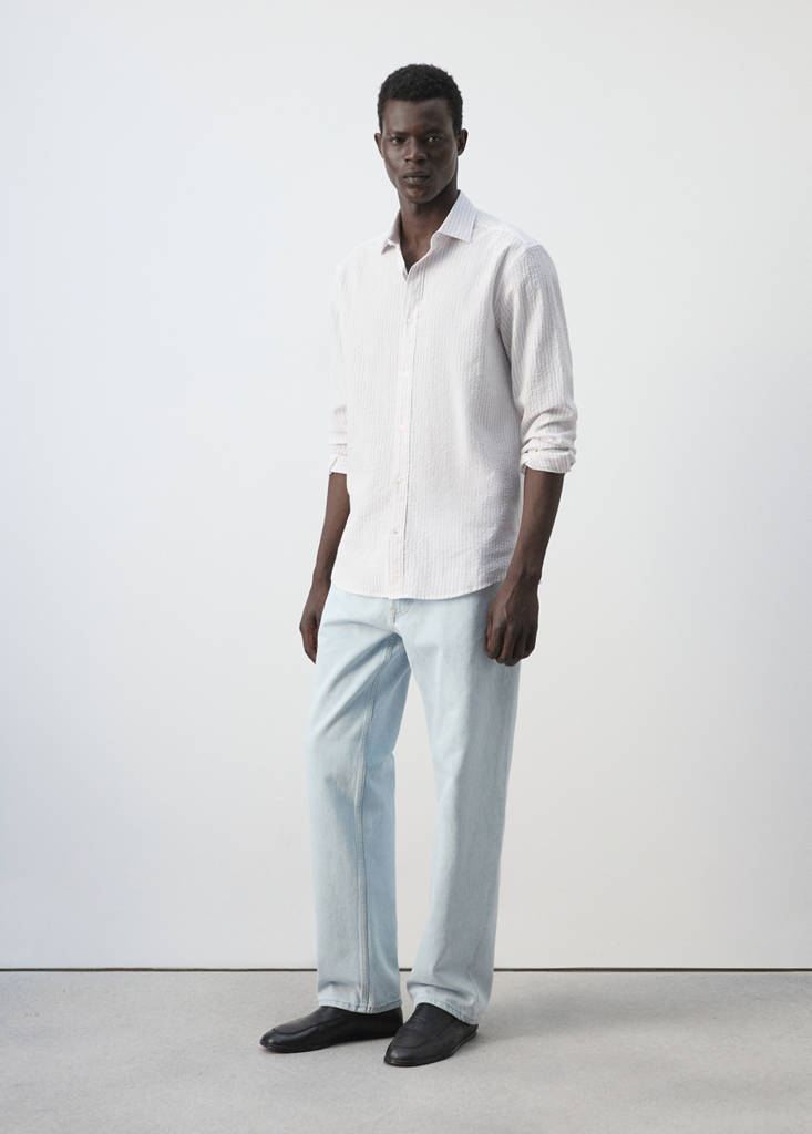 Seersucker striped texture shirt — Pale Pink