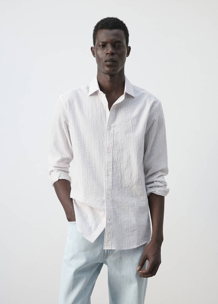 Seersucker striped texture shirt — Pale Pink