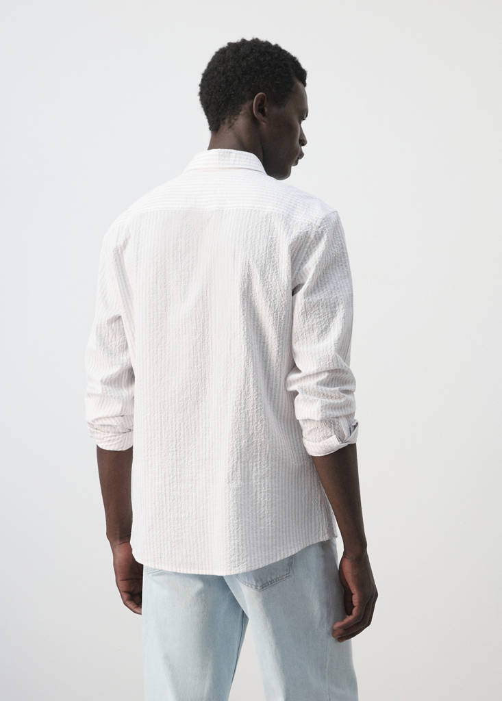 Seersucker striped texture shirt — Pale Pink