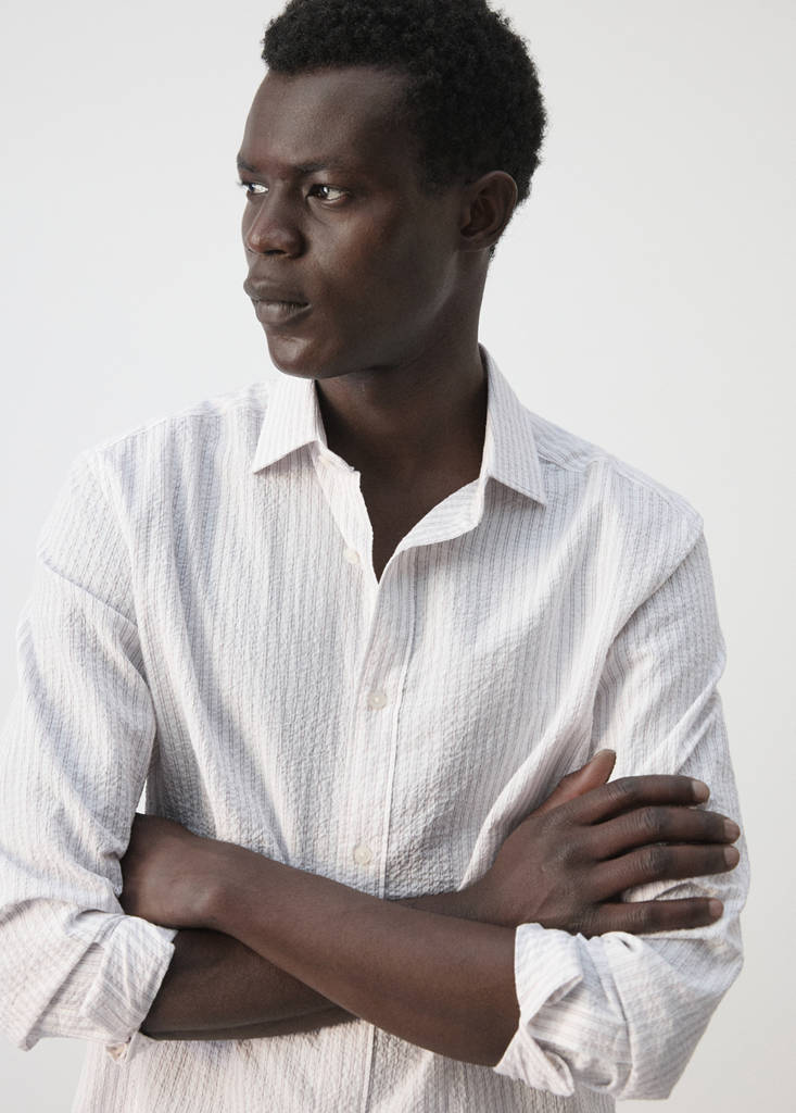 Seersucker striped texture shirt — Pale Pink