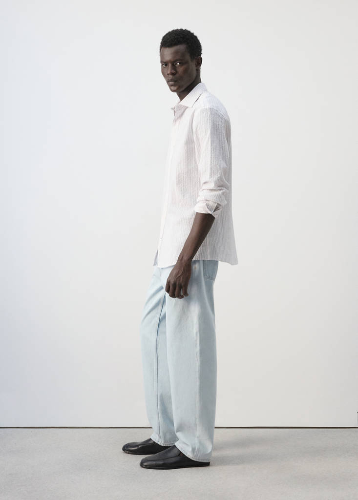 Seersucker striped texture shirt — Pale Pink