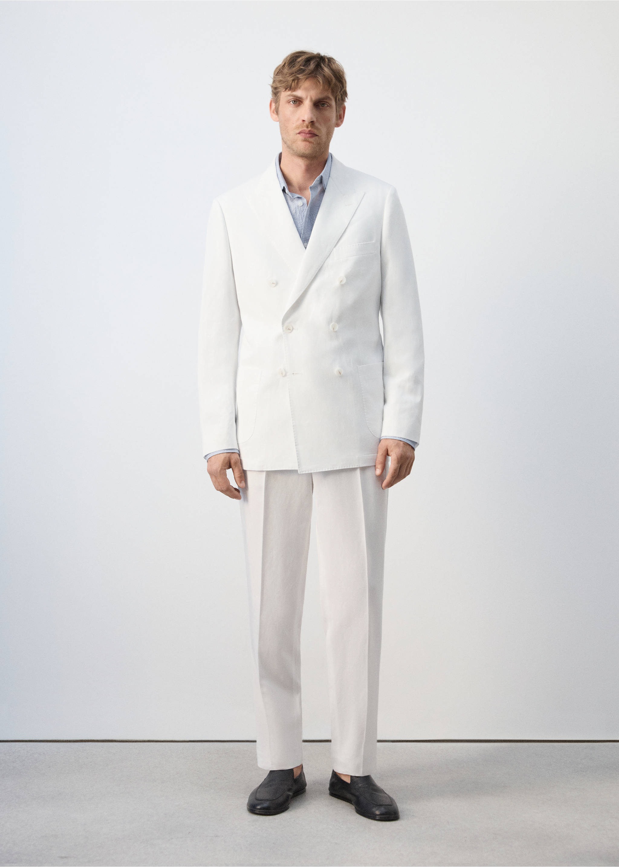 Double-breasted Lyocell-linen suit blazer - General plane, White. Ref: 37051358-00.