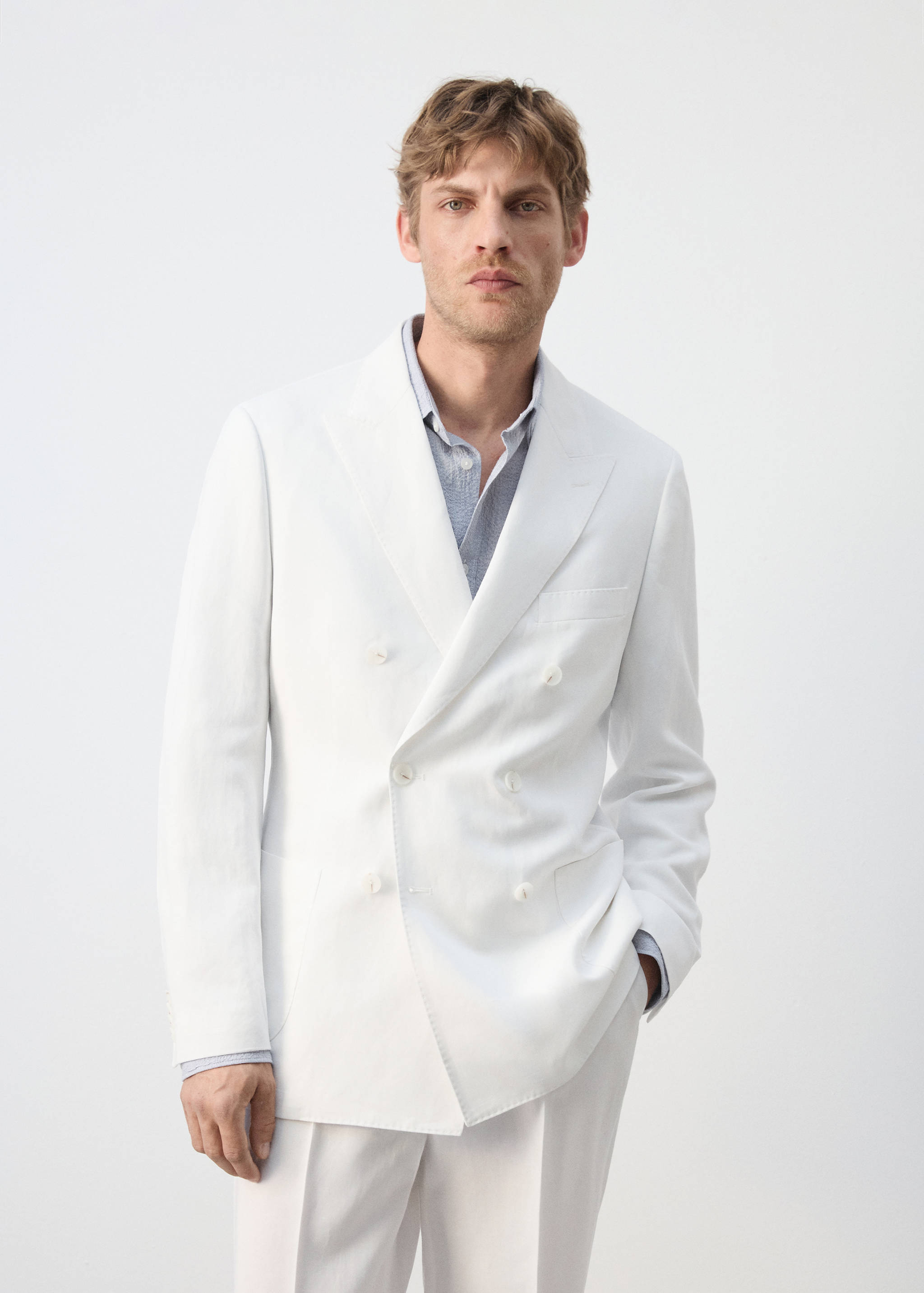 Double-breasted Lyocell-linen suit blazer - Medium plane