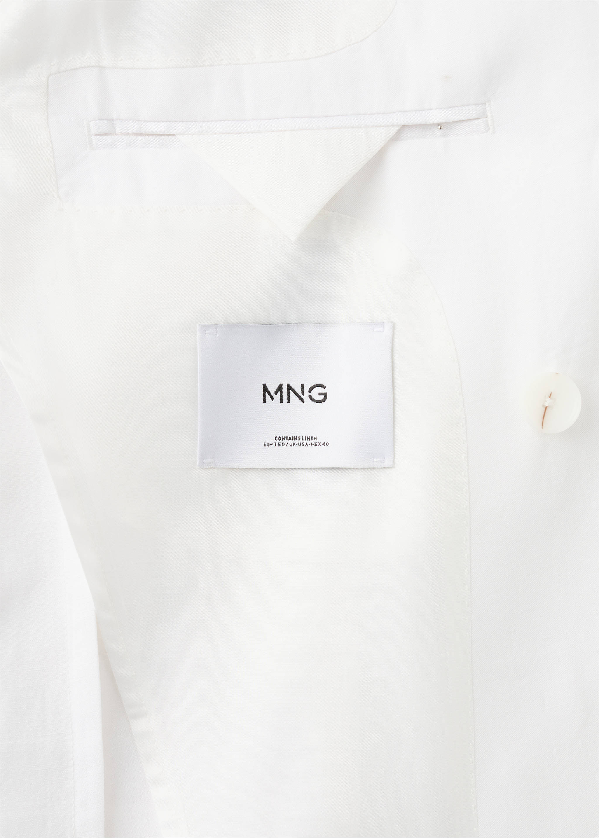 Double-breasted Lyocell-linen suit blazer - Details of the article 0, White. Ref: 37051358-00.