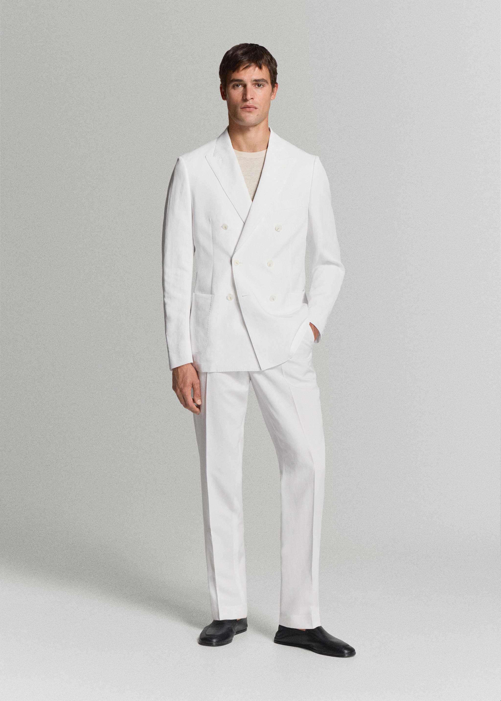 Americana traje cruzada lyocell lino - Plano general