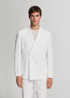 Double-breasted blazer in lyocell-linen mix — White 11