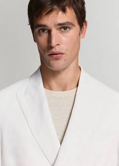 Double-breasted blazer in lyocell-linen mix — White 14
