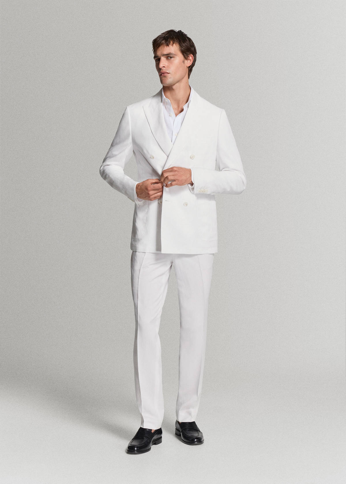Double-breasted blazer in lyocell-linen mix — White