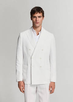 Double-breasted blazer in lyocell-linen mix — White 16
