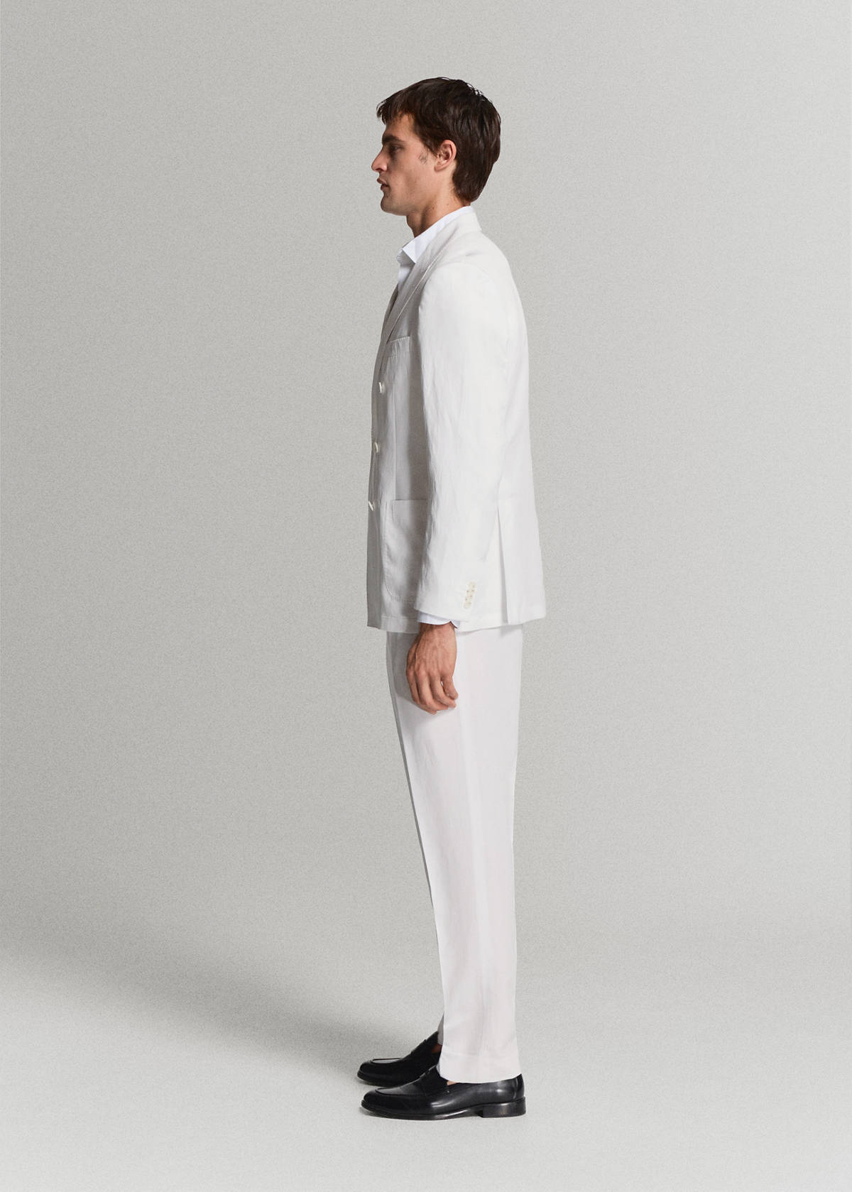 Double-breasted blazer in lyocell-linen mix — White