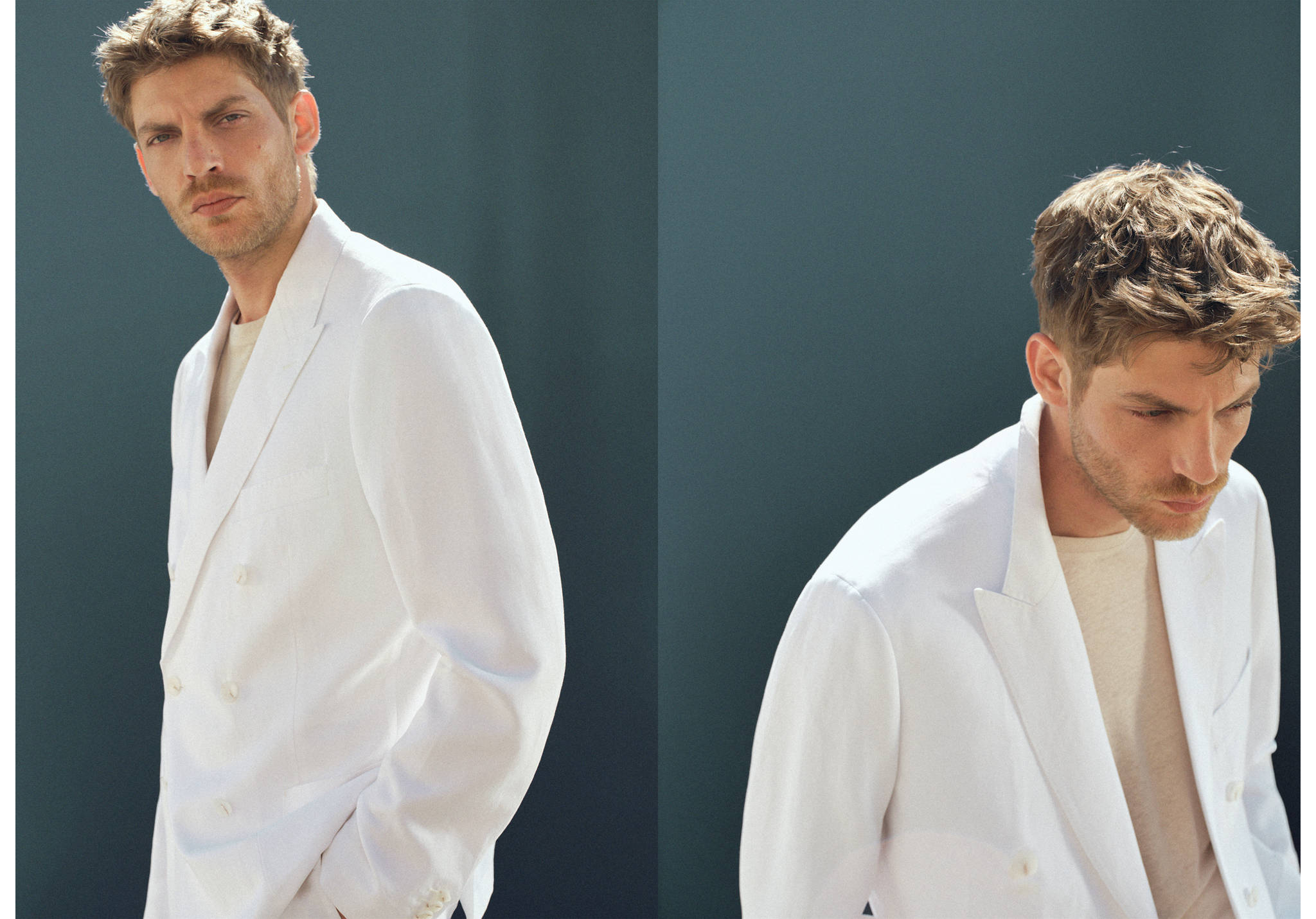 Double-breasted lyocell linen blazer - Panoramic plane