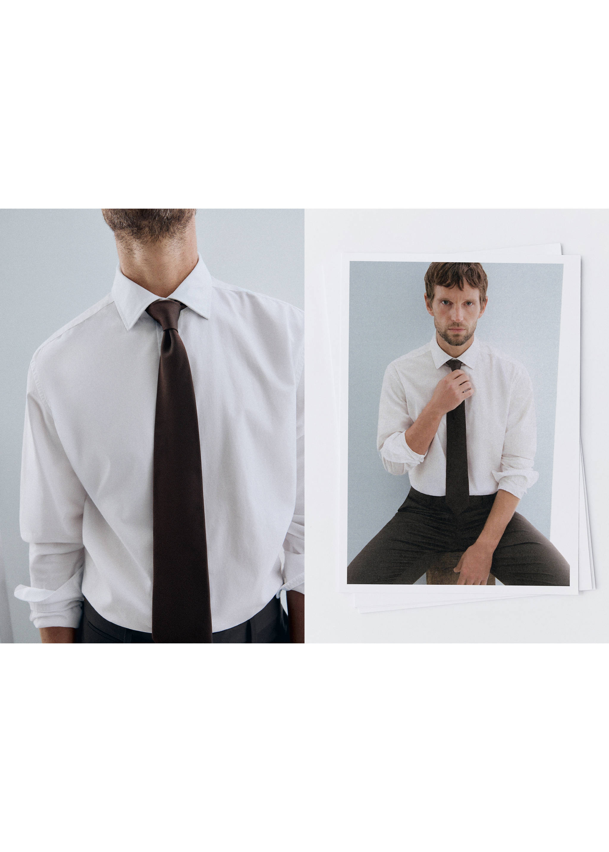 Plain silk tie - Panoramic plane, Brown. Ref: 37051359-00.