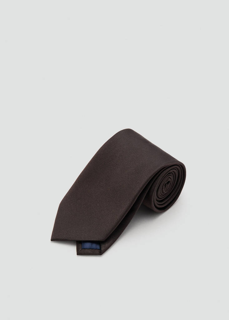 Plain silk tie — Brown