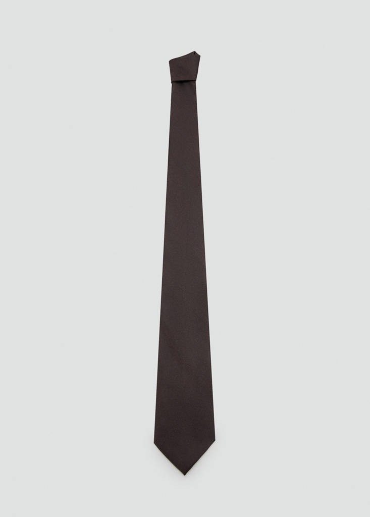 Plain silk tie — Brown